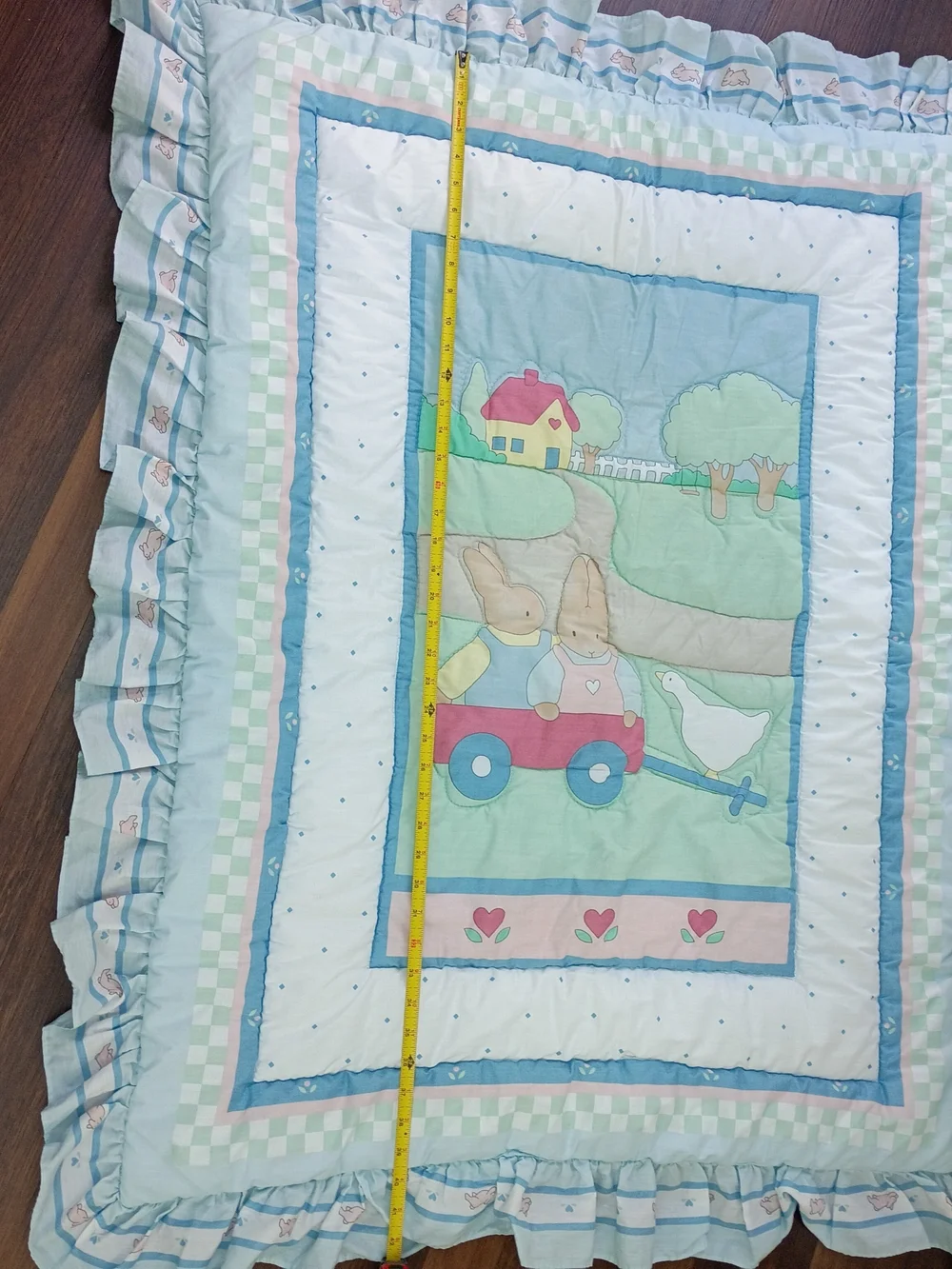 Vtg Red Calliope Quilt Baby Blanket Bunnies Hearts Made In USA 37